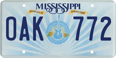 MS license plate OAK772