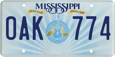 MS license plate OAK774