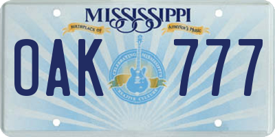 MS license plate OAK777