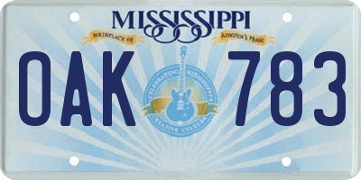 MS license plate OAK783