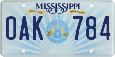 MS license plate OAK784