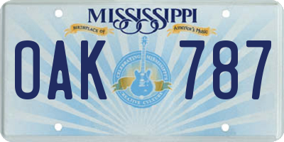 MS license plate OAK787