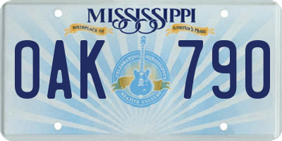 MS license plate OAK790