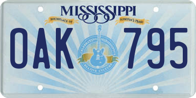 MS license plate OAK795