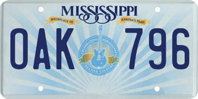 MS license plate OAK796