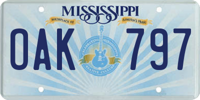 MS license plate OAK797