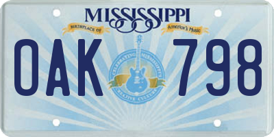 MS license plate OAK798
