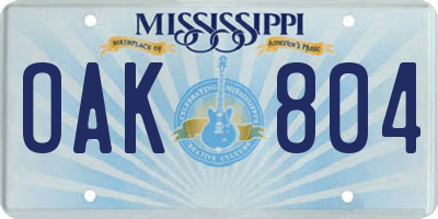 MS license plate OAK804