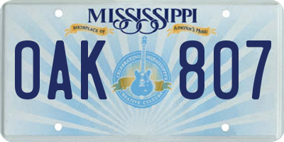 MS license plate OAK807