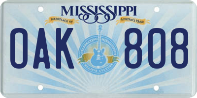 MS license plate OAK808