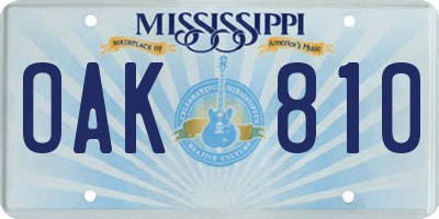 MS license plate OAK810