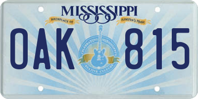 MS license plate OAK815
