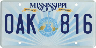 MS license plate OAK816