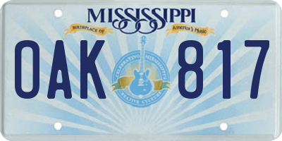 MS license plate OAK817