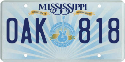 MS license plate OAK818