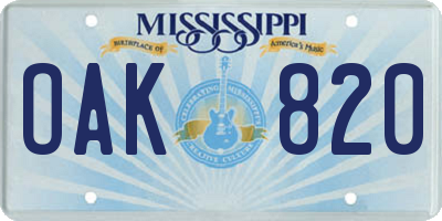 MS license plate OAK820