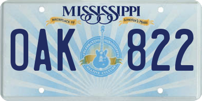 MS license plate OAK822