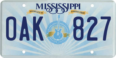 MS license plate OAK827