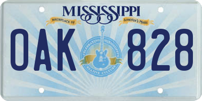MS license plate OAK828