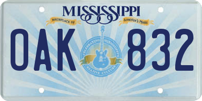 MS license plate OAK832
