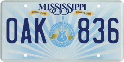 MS license plate OAK836