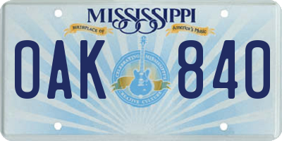 MS license plate OAK840