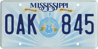 MS license plate OAK845