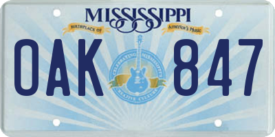 MS license plate OAK847