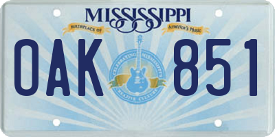 MS license plate OAK851