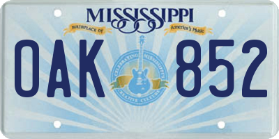 MS license plate OAK852