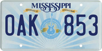 MS license plate OAK853