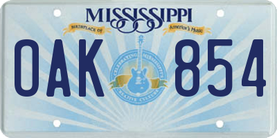 MS license plate OAK854