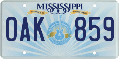 MS license plate OAK859