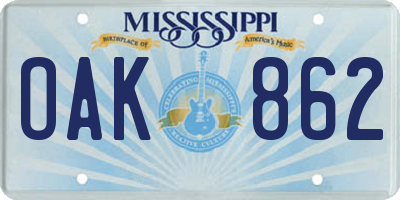 MS license plate OAK862