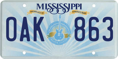 MS license plate OAK863