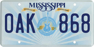 MS license plate OAK868