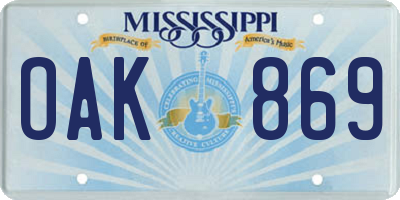 MS license plate OAK869