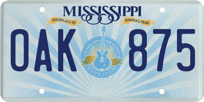 MS license plate OAK875