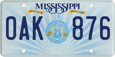 MS license plate OAK876