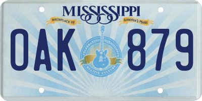 MS license plate OAK879