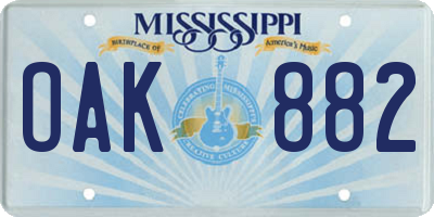 MS license plate OAK882