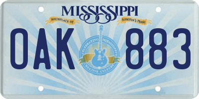 MS license plate OAK883