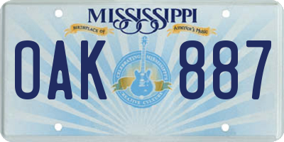 MS license plate OAK887