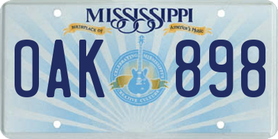 MS license plate OAK898