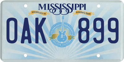 MS license plate OAK899