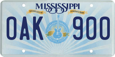MS license plate OAK900