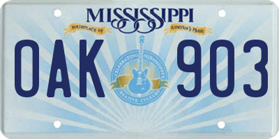 MS license plate OAK903