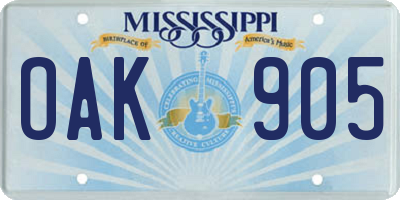 MS license plate OAK905