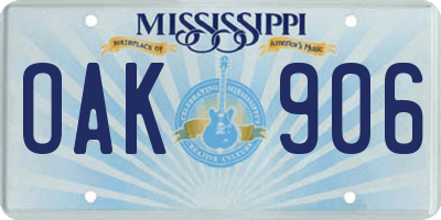 MS license plate OAK906