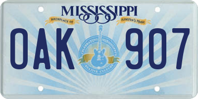 MS license plate OAK907